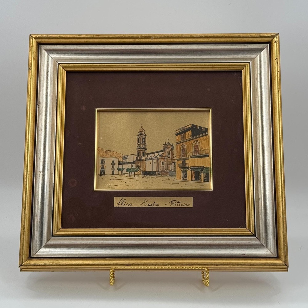 Vintage Italian Sicily Chiesa Madre Partinico Hand-Painted 22K Gold Leaf Art